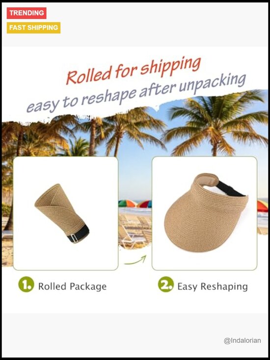 Women Paper Straw Wide Brim Sun Visor UPF 50+ UV Protection Adjustable Packable main image 7